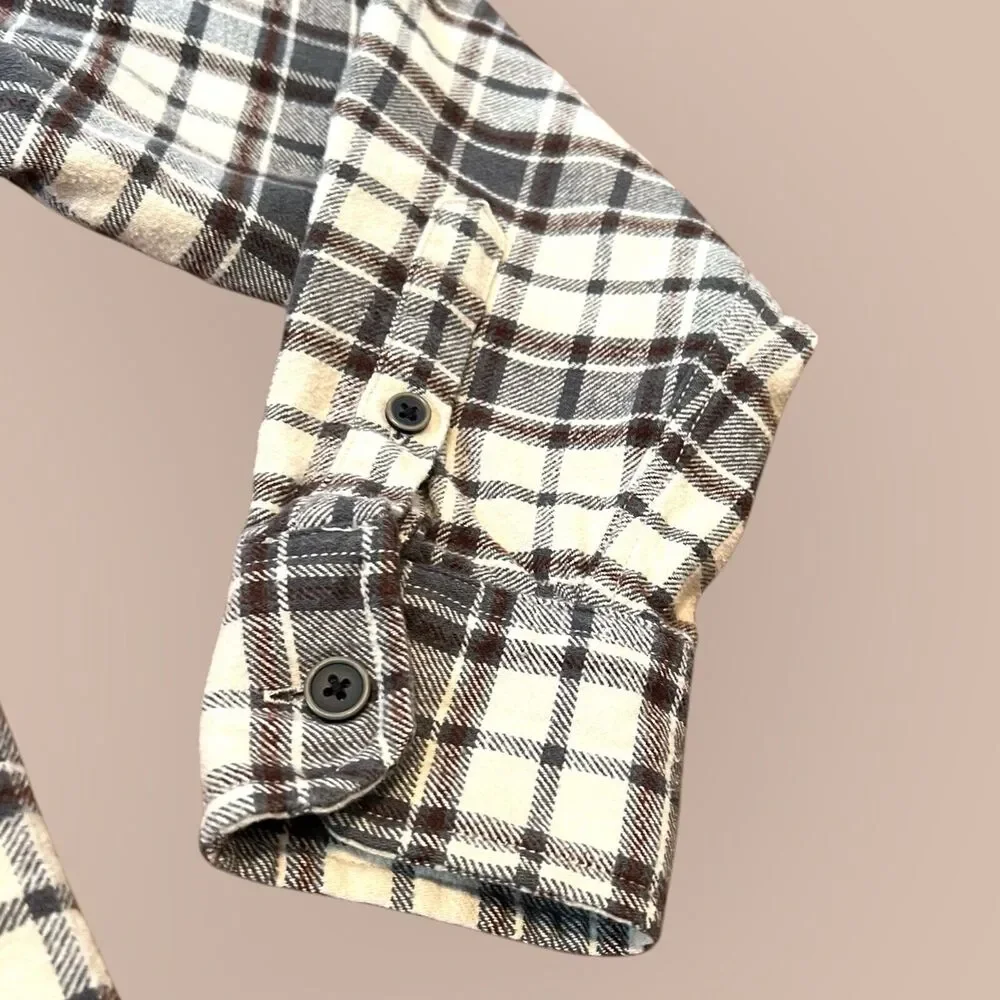 Jachs Men’s Medium Brown Tan Heritage Flannel Plaid Long Sleeve Cotton Shirt - Picture 4 of 7